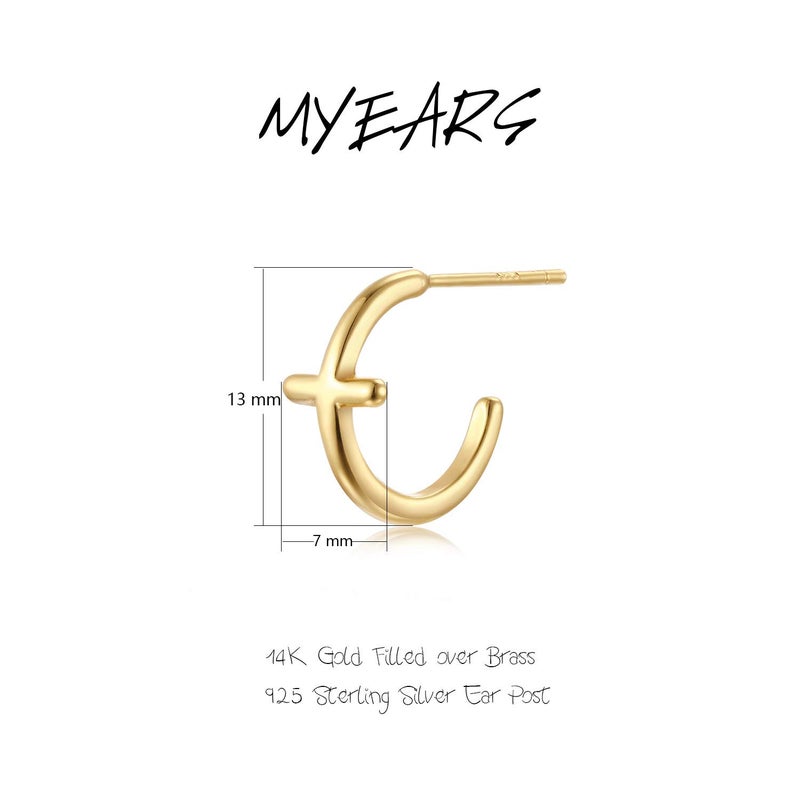 MYEARS Women Cross Hoop Earrings Gold 14K Small Simple Hypoallergenic Everyday Illusion Religious Jewelry - Image 4
